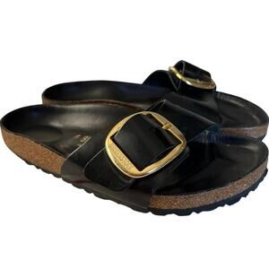 Birkenstock Madrid Big Buckle Slide Sandal High Shine Black Size 38 EU 7.5 US